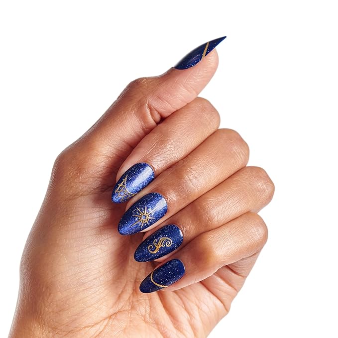 WICKED X KISS Press On Nails Almond, ‘Shiz Chemistry Club’, Blue, Medium, Waterproof, Chip Proof, Smudge Proof, 28 Fake Nails, Pink Gel Nail Glue (2g), Mini Nail File, & Manicure Stick