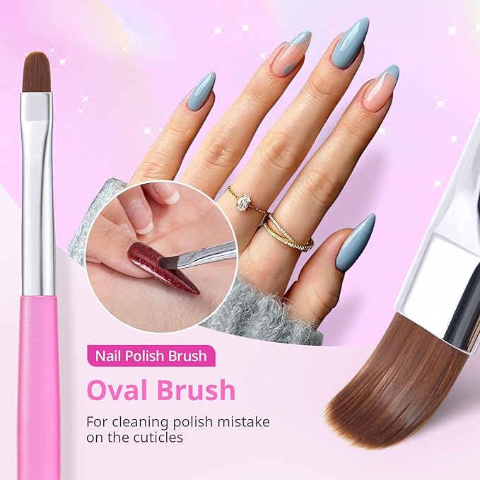 AIRSEE Nail Art Clean Up Brushes, 3 PCS Flat/Oval/Fine Angled Gel Nail Brush for Cleaning Polish Mistake on the Cuticles, Painting Brushes, Art Design DIY Tools, Pink