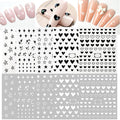 Black and White Hearts Stars Nail Stickers for Women Girls Kids Nail Decoration Self Adhesive Nail Art Decals for Natural Fingernails and Acrylic Nails Designs (Pack of 10)