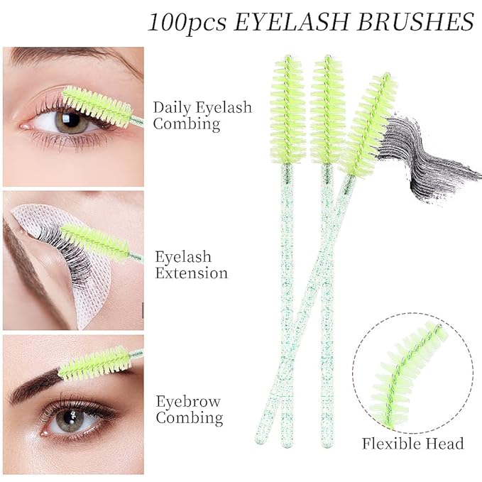 300 Pack Disposable Spoolies Brushes Sets Mascara Wand Lip Brushes Cotton Swab for Eyebrow Eyelash Extension Tattoo Lipstick Applicator(Green)