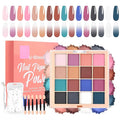 Nail Pigment Powder Palette Set, 16 Colors Ombre Nail Powder Palette with 100pcs Sponges & Tweezers French Aura Nails Ombre Nail Brush Nail Long-lasting Manicure Art DIY Accessories