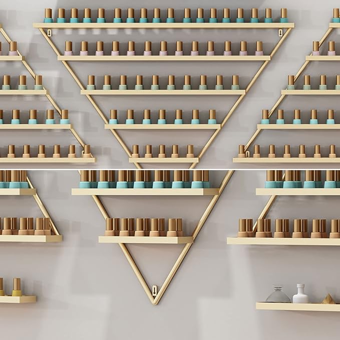 Wall Mounted Nail Polish Rack Triangle Metal Storage Rack 6 Sets Nail Polish Holder Essential Oil Holder, for Nail Techs Nail Salon Shop/Retail Shop,Black