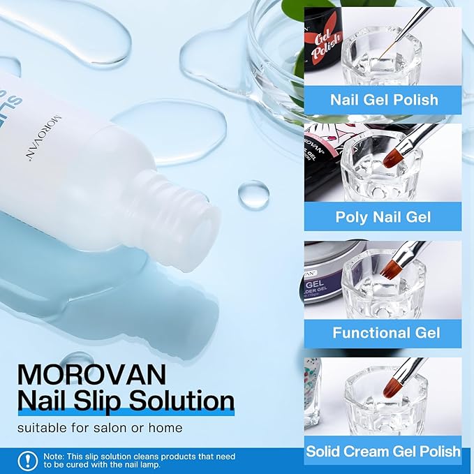 Morovan Nail Polygel Slip Solution: Salon-Grade Slip Liquid & Dual Toenail Forms for Beginner-Friendly Gel Nail Extension & Anti-Stick Application