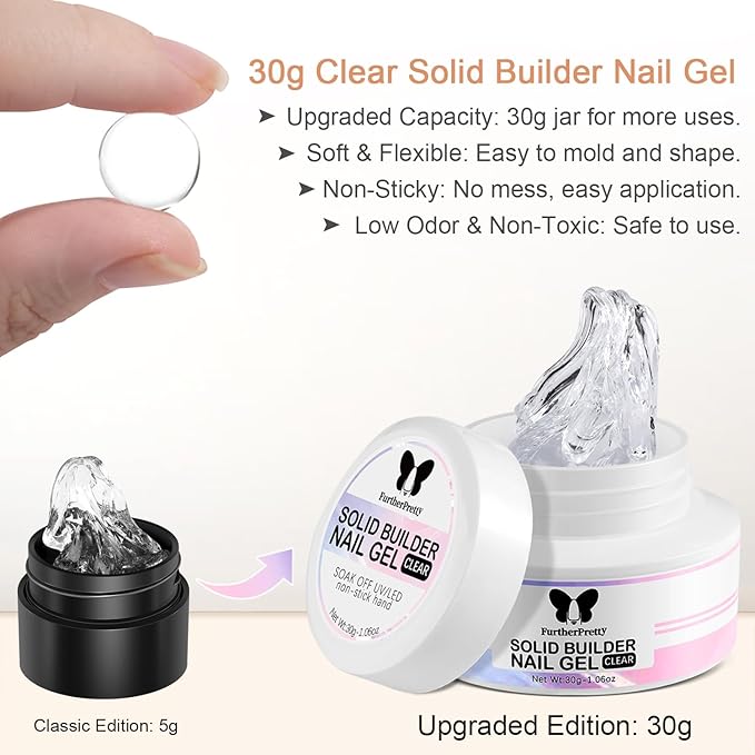 3D Sculpting Gel for Nail Art, 30g Clear Solid Builder Gel Non-Stick Hand Extension, Molding for Nails with Flower Nail Mold & Carving Pen, Professional Manicure Salon Supplies
