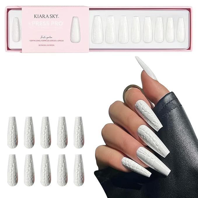 Kiara Sky Press On Nails | XPRESS PRO 100% Acrylic Nails | 30-Piece Kit Includes Nail Glue, Cuticle Pusher, File & Prep Pad | Coffin Long - Insti Gator