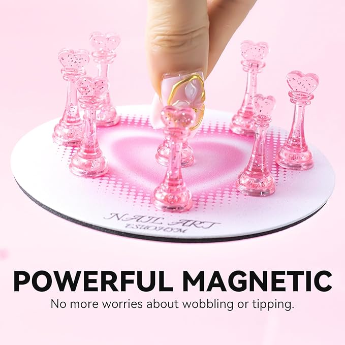 Nail Stands for Press On Nails Painting Display Practice, Powerful Magnetic Nail Tip Holders for Diy Design, Heart Nail Art Stand with 200 PCS Double-Sided Tapes Home Salon Use