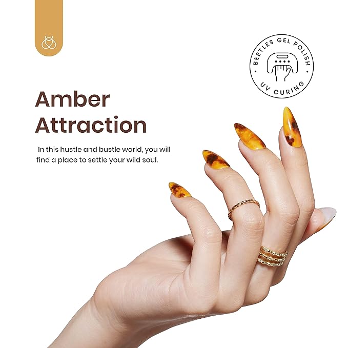 beetles Gel Polish Kit with Blooming Gel, 5 Colors Amber Attraction Tortoise Brown Yellow Nude White Gel Nail Polish Set Clear Blooming Polish Soak Off UV DIY at Home Salon Nail Art Gifts for Women