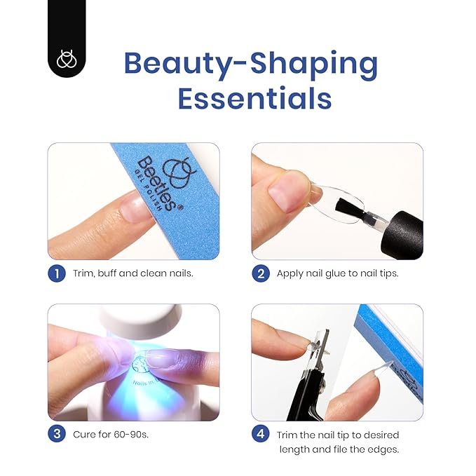 Beetles Gel Nail Kit Easy Nail Extension Set 240Pcs Soft Nail Tips Extra Short Oval Shape with 5 In 1 Nail Glue Gel and Uv Led Lamp Nail Art Home Manicure Set Acrylic False Nail Tips Kit