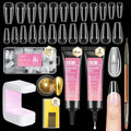 MIZHSE Gel Nail Kit, Fake Nails Long Coffin, 8-in-1 Builder Gel for Nails & Portable Mini U V Light, 240Pcs Half Matte Nail Tips for Nail Extension DIY Nail Salon for Women & Girls