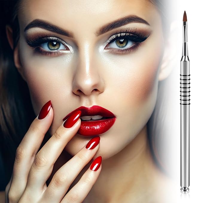 Acrylic Nail Brush 3D Nail Art Brush for Acrylic Powder Stainless Steel Nails Brushes for Nails Art Pens with Non-Slip Handle for UV Gel-Nail Home Salon, Size # 2