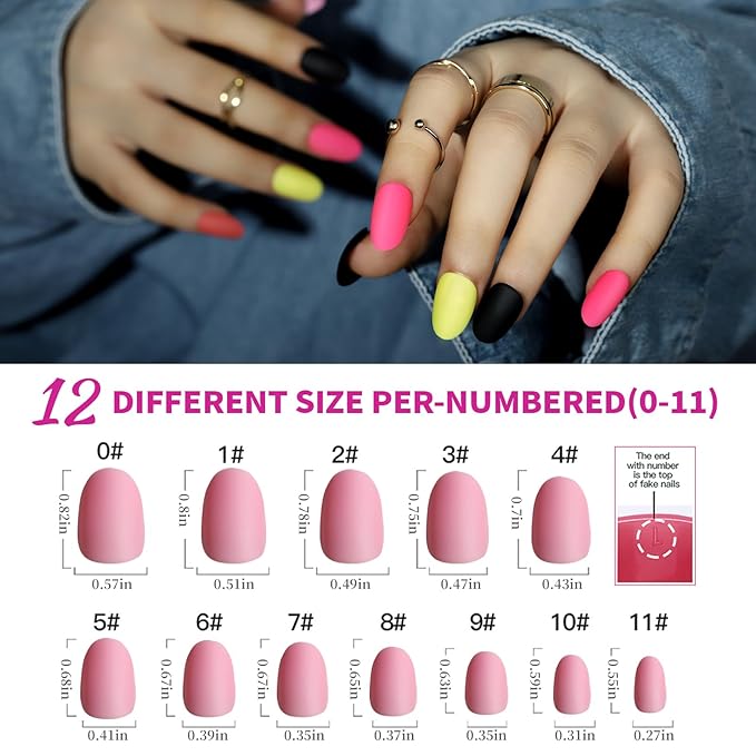 Teenitor Press On Nails Oval, 12 Sizes Matte Press On Nails Oval Shape, 12 Colors Short Fake Nails Kit With Nail Glue