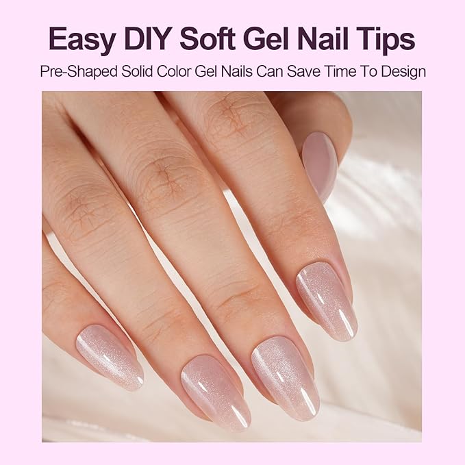 Cat Eye Press on Nails, 300Pcs Short Oval Cat Eye Nail Tips, Glossy Glitter Soft Gel Fake Nails for Women and Girls Stick On Nails in 15 Sizes