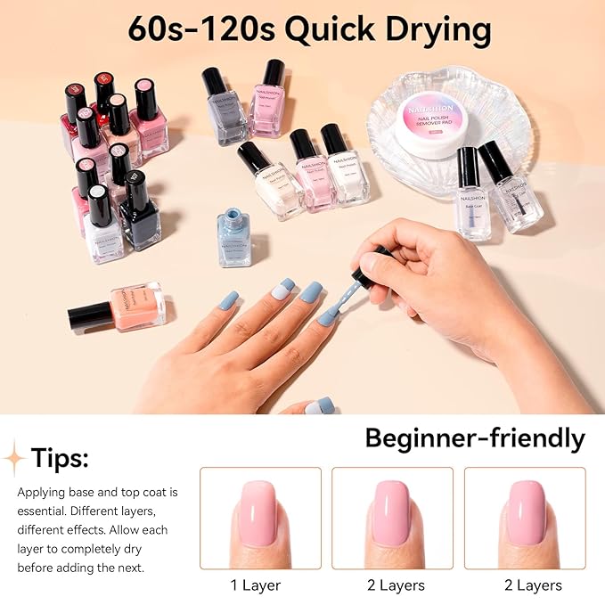 Nude Gray Nail Polish Set Neutral 16 Colors with Base Top Coat Remover Pads, Nude Brown Burgundy Dusty Rose Fast Dry Fingernail Polish Set, Non-Gel, Rich in Castor Oil Nail Art Kit