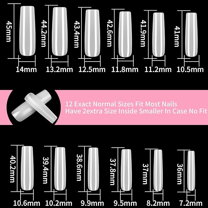 240 Pcs Natural Full Cover Nail Tips, Nail Tips for Acrylic Nails Professional, Coffin Nail Fake Nails, False Ballerina French Acrylic Nail Extension for Salon Manicure Home DIY
