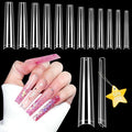 3XL NO C Curve Coffin Nail Tips for Acrylic Nails Professional, 504PCS Clear Extra Long Tapered Square Nail Tip, 12 Sizes Straight Press On Gel Nail Tips for Nail Salons Home DIY