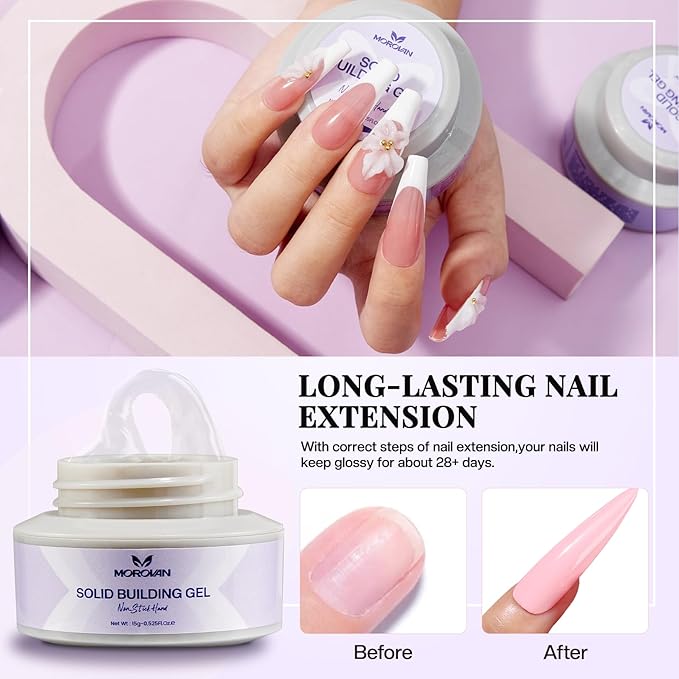 Morovan Solid Builder Gel Kit: 5 Color Series Builder Gel for Nails 3D Sculpting Carving Nail Art Non-Sticky Hard Gels for Nail Extension Manicure DIY at Home and Salon