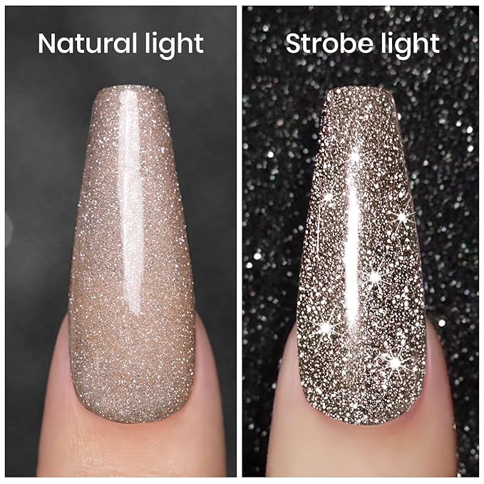 RARJSM Reflective Glitter Gel Polish,Flash Dimond Nude Brown Gel Nail Polish Winter Colors Sparkly Shiny U V L E D Curing Need Nailgel for Manicure DIY and Nail Art Salon 7.5ML