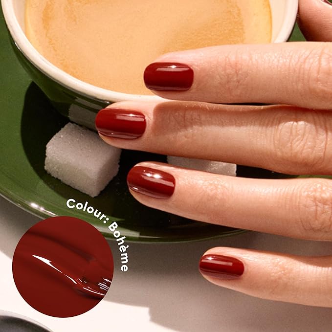 Manucurist Green Flash LED Boheme Red Brown Gel Nail Polish - Vegan, 12-Free, Plant-Based Gel Polish - Strengthens and Protects the Nail - Made in France - 0.5 fl oz