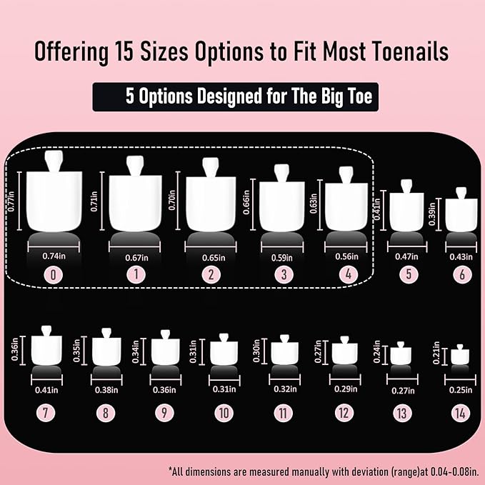 White Toe Nail Press Ons, 150pcs Square Pre-Designed Soft Gel Thick False Toenail Extension for Women, Fake Full Cover Acrylic Nails for DIY 15 Sizes