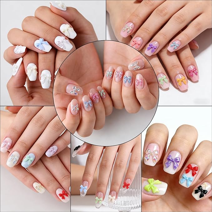 Multi-Colored Bow Nail Charms, 28 Grids Bows Nail Art Studs for Acrylic Nails, 3D Resin Bow Bowkont Nail Art Charms, Colored Bows Nail Art Charms Jewelry for Nails DIY Y2K