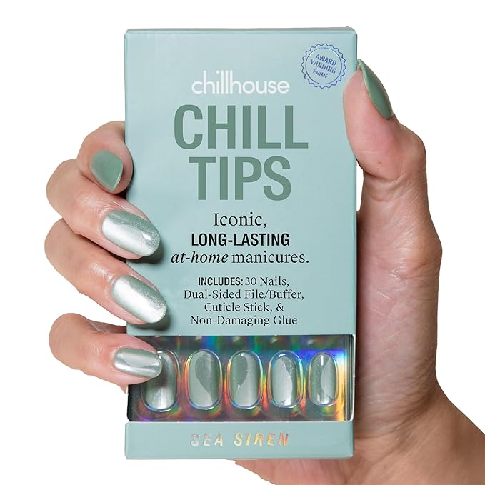 Chillhouse - Chill Tips, Press on Nails Kit - Sea Siren (Oval) - 30 Nail Shapes & Sizes - Up to 2 Weeks of Wear - Customizable Fit - Reusable - Latina Founded & Women Owned - Beauty & Self Care