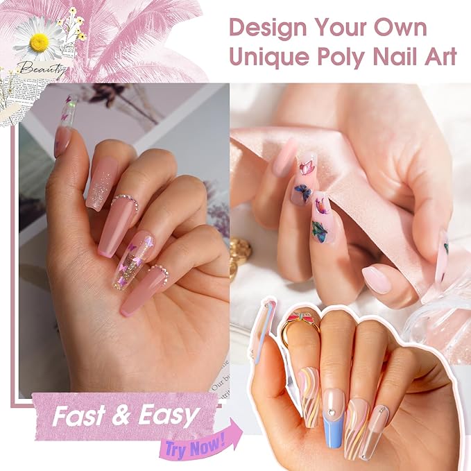 ROSALIND Nude&Clear Poly Extension Gel for Nails, 2 PCS 1oz/30ml Clear Nude Poly Builder Pink Gelfor Gel Nail Extension