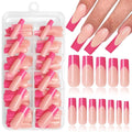 216PC Hot Pink French Tip Press on Nails Long Fake Nails Press ons with 10*Adhesive Tabs, Pink Square Acrylic Nails Press on Nails French Tip Nails False Artificial Fingernails Stick on Nails