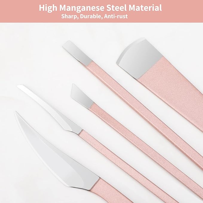 Pedicure Knife Kit, 5 Pack Rose Gold Foot Dead Callus Remover Stainless Set, Professional Ingrown Toenail Steel Tool, Feet Skin Care Nail File Tool Manicure Clippers Cuticle Scraper Toe Shaver