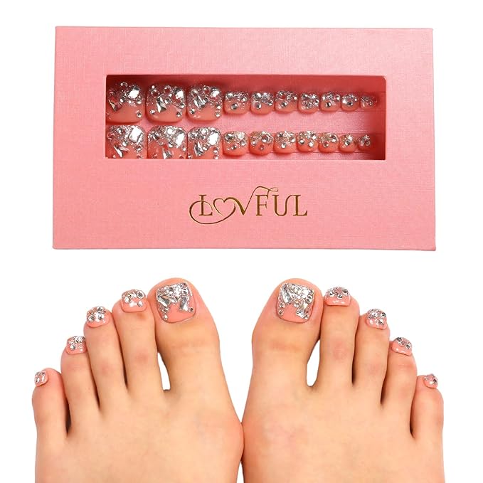 LOVFUL Press on Toenails Silver Wind | 20 PCS Free Size Toe Nails | Reusable Fake Nails for Toe | T126