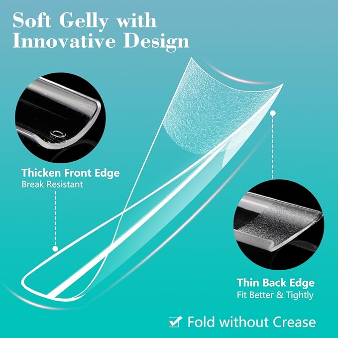 240PCS No C Curve Clear nail tips for Acrylic Nails Professional, XL Extra Long Square Flat, Half Cover Straight Tapered Square French Fake nail tips for Nail Salons Home DIY 12 Sizes