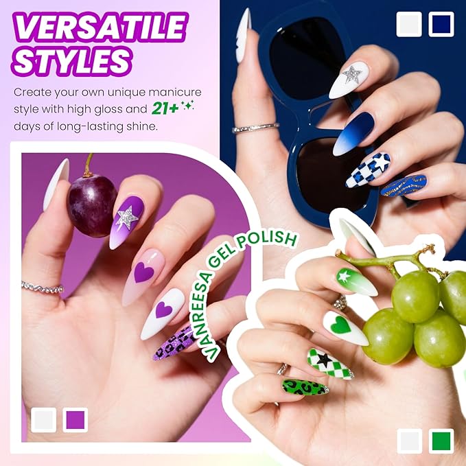 VANREESA 24 Pcs Gel Nail Polish Set, 21 Colors Bright Gel Polish with Base Coat Glossy & Matte Top Coat Red Orange Yellow Green Blue Pink Purple Gel Polish Kit Nail Kit Gifts for Women