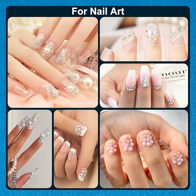 BELLEBOOST Nail Art Rhinestone Glue Gel&2 Boxes Flatback Gems Kit, 1 Tube of 15ml Rhinestone Gel Glue(UV/LED Needed)+Round Clear Gems+Flat-Back Half Round White&Beige Pearls with Pickup Tools