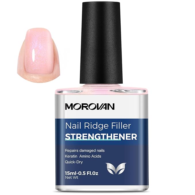Morovan Nail Strengthener and Growth: Glitter Pink Nail Polish Hardener Brightener for Damaged Nails Natural Concealer Foundation Air Dry Prevents Discoloration Essential Manicure Care Gift Women