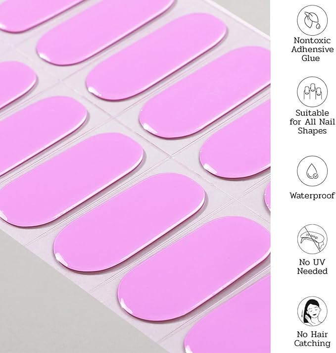 Nail Polish Strips (No UV Lamp Needed) - 22 Pcs Salon Quality Gel Nail Stickers - Long Lasting Wraps (Juicy Peach Pink)