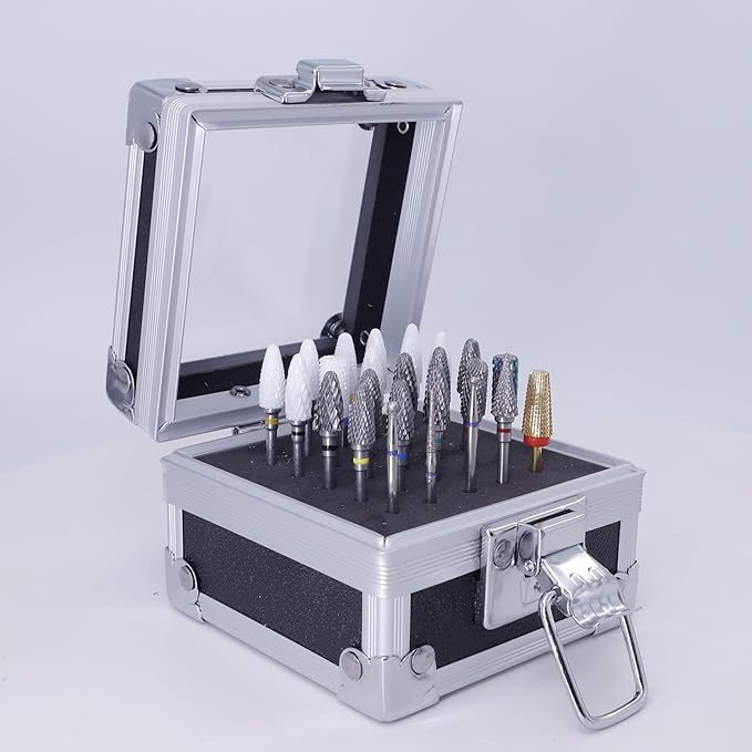 FANTEXY Professional 25 Holes Nail Drill Bits Holder - Nail Drill Grinding Bit Storage Box, Manicure Tools Organizer Container for Salon & DIY Nail Polish Heads Display