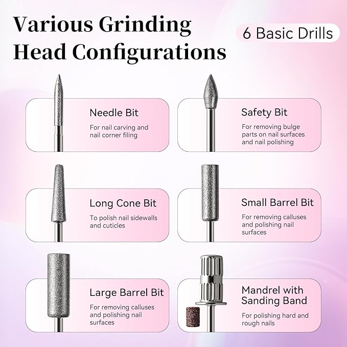 JODSONE Cordless 20000 RPM Portable Nail Drill Multifunctional Low Noise with LED Display Rechargeable Professional Nail Drill for Home Nail Salon Pink