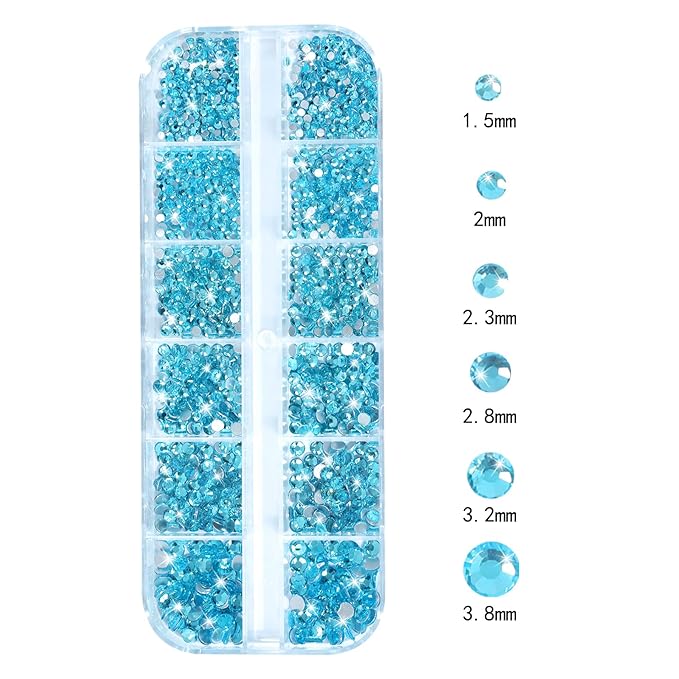 HNUIX Nail Rhinestones - 3D Multi Shape Size Crystal, Aquamarine Nail Gems, Flat Back, with Kit, for Nail Art, DIY Decorations