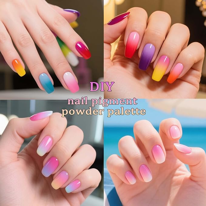 Nail Pigment Powder Set - 10 Colors Nail Ombre Powder for Nail Art, with 100pcs Nail Sponges with Grabbing Pen, Ombre Nail Brush, 5 Sponge Sticks, DIY Manicure Tools