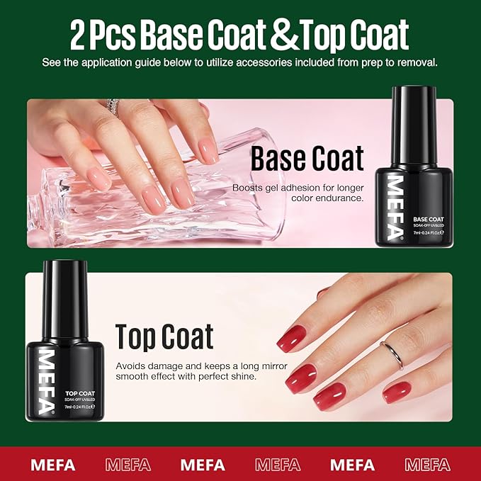 MEFA 19 Pcs Gel Nail Polish Kit with U V Light, 12 Red Christmas Colors Burgundy Red Dark Green Glitter Gel Polish Winter Silver Gold Sparkle Valentine's Day Manicure DIY Salon Decorations Gifts