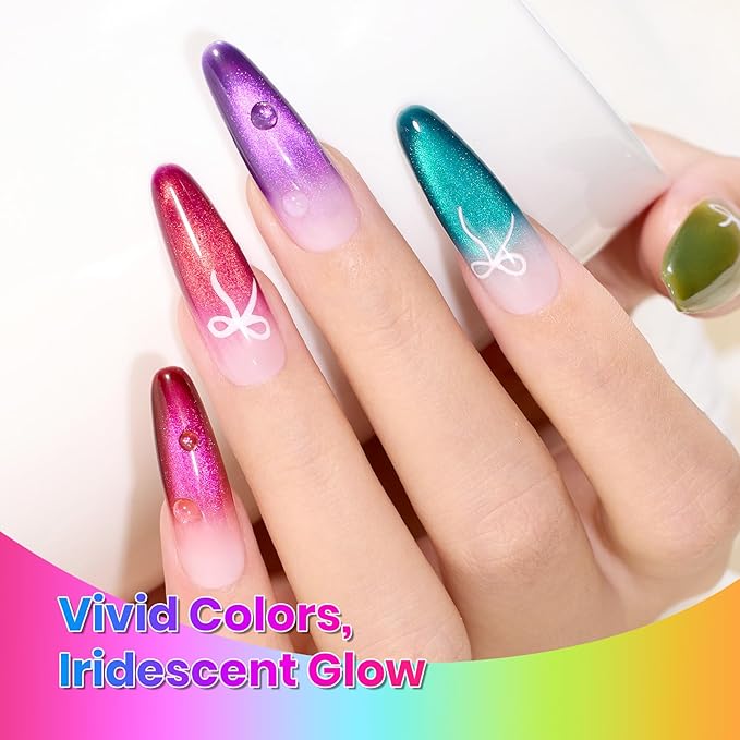 Beetles Fairy Prism Cat Eye Gel Nail Polish Set - 6 Colors Glitter Cat Eye Gel Polish Kit Red Green Blue Pink Purple Magnetic Shine Soak Off UV Salon DIY Manicure Spring Gift for Women