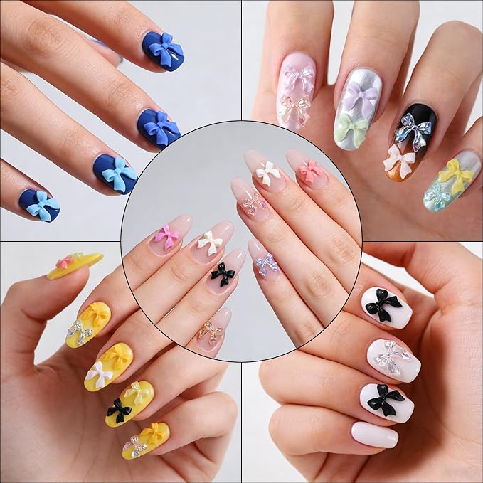 Multi-Colored Bow Nail Charms, 28 Grids Bows Nail Art Studs for Acrylic Nails, 3D Resin Bow Bowkont Nail Art Charms, Colored Bows Nail Art Charms Jewelry for Nails DIY Y2K