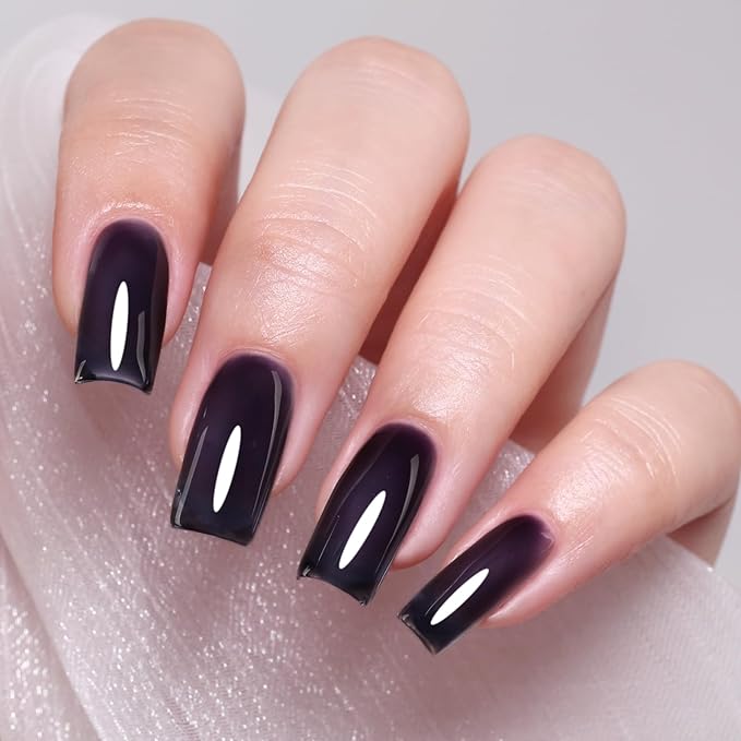 Jelly Gel Nail Polish, Black Jelly Nail Polish Gel Translucent Fall Winter Dark Blue Nail Gel Polish Sheer Soak off UV LED for Nail Art DIY Manicure 0.5 Fl Oz