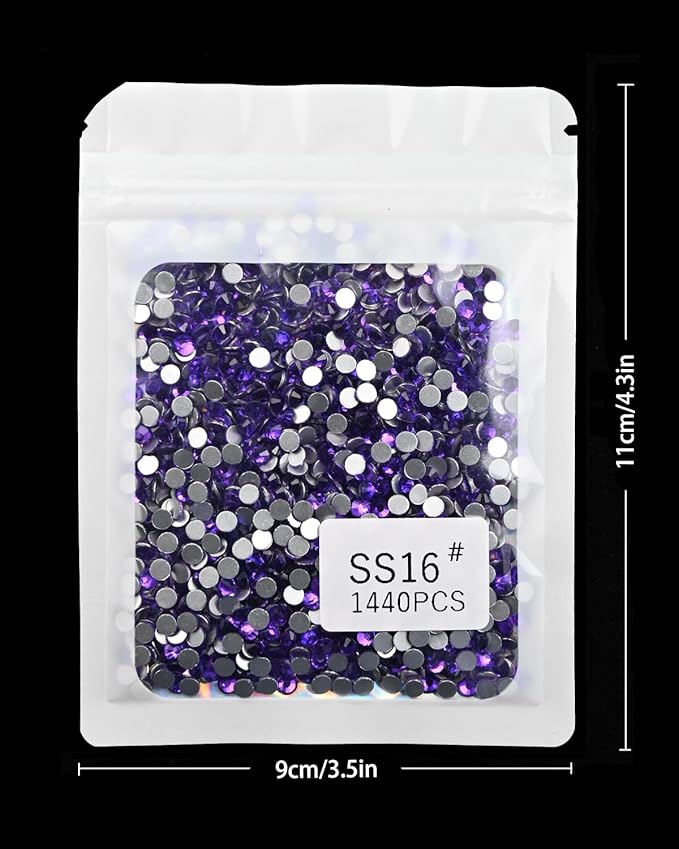 Flatback Glass Rhinestones,Bedazzler Gems 1440pcs Non Hotfix Crystal Rhinestones for Nail Charms Crafts Clothes Tumblers,Pure Purple,SS16