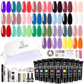 ROSALIND 28 Colors Poly Nail Gel Kit with Mini Lamp Clear Neon Christmas Poly Nail Gel Starter Kit for Beginners Halloween All Seasons Classic Colors with Everything