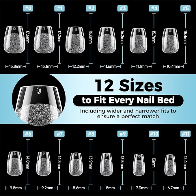 Extra Short Coffin Nails Tips: XS Pre-shape Press on Short Nails Full Cover Gel Tips 360Pcs, 12 Sizes Clear Coffin Nail Acrylic False Fake Nails Extension DIY Salon