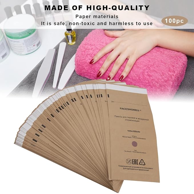 100PCS Sterilizer Pouches for Nail, Throwaway Nail Tools Bag Accessories with Color Changing Indicator for For Dentist Tools and Nail Art Supplies 3.9 X 7.9 Inch