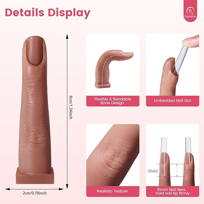 Deciniee Upgraded Square Base fake finger 2PCS Silicone Practice Fingers for Acrylic Nails Flexible Nail Practice Finger Soft Nail Training Model Mannequin Finger for DIY Nails Practice（N0.5）