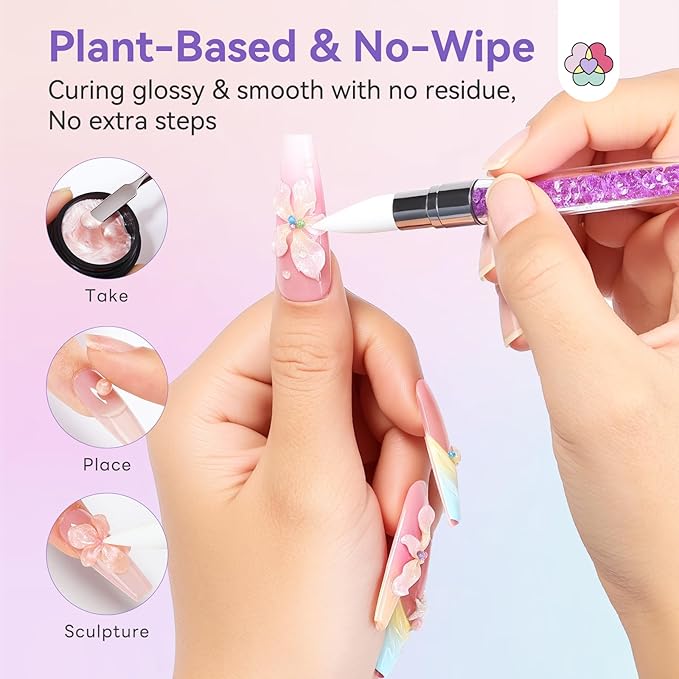 SAVILAND 3D Sculpture Gel Set: 12 No-Wipe Satin Luster 3D Sculpting Gel for Nail Art Non-Sticky Hand Carving Molding Gels with Dual-Tipped Silicone Pen for Nail Art Design, DIY Home Manicure, 5g Each