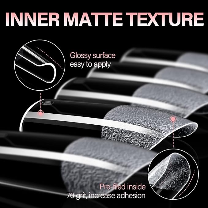 AILLSA Medium Square Nail Tips - Full Cover Half Matte Nail Tips 120pcs Pre-filed Nails Tips, Press on Acrylic Nails for Manicure