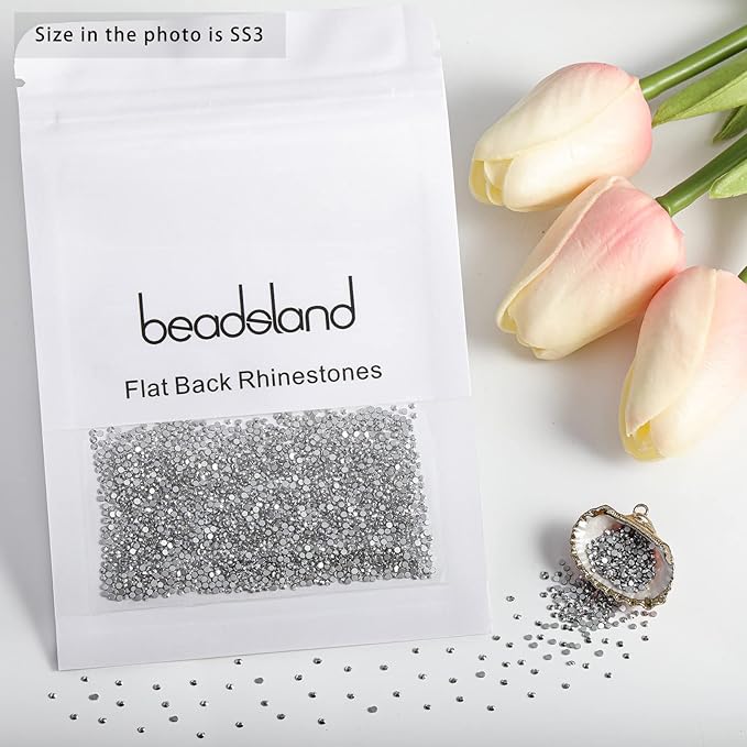 Beadsland Flat Back Crystal Rhinestones Round Gems for Nail Art and Craft Glue Fix, Silver Hematite, 1.2-1.4mm, SS3/1440pcs